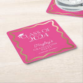Wave Hot Pink Graduation Party Willkommen Rechteckiger Pappuntersetzer