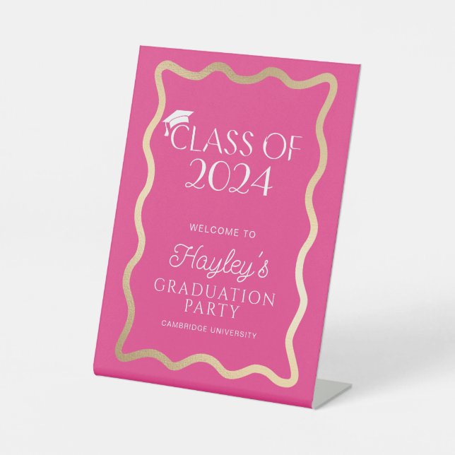 Wave Hot Pink Graduation Party Willkommen Sockelschild (Vorderseite)