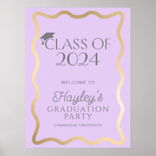 Wave Light Lila Gold Graduation Party Willkommen Poster