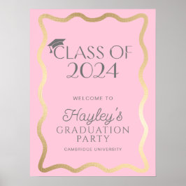 Wave Light Pink Gold Graduation Party Willkommen Poster