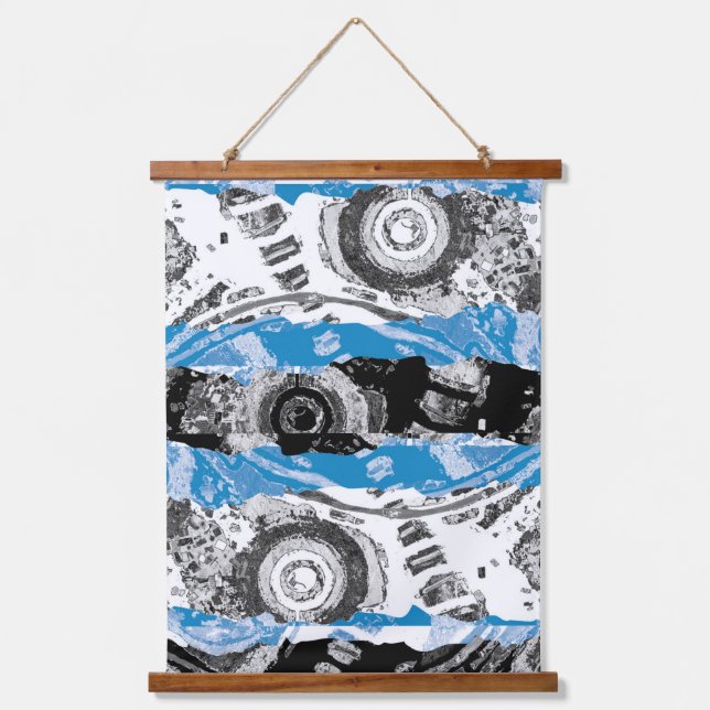 Wave Mechanism – Custom Wood Topped Wall Tapestry  Wandteppich Mit Holzrahmen (Vorderseite)