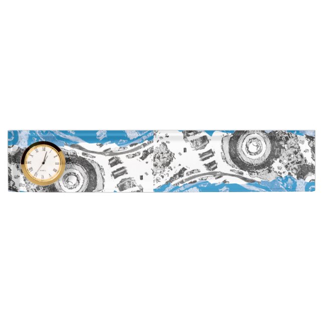 Wave Mechanism – Desk Nameplate with Clock 2" x 8" Namensplakette (Vorderseite)