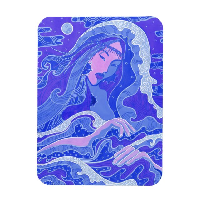 Wave, Mermaid, Fantasy Art Asian Girl, Blue & Pink Magnet (Vertikal)