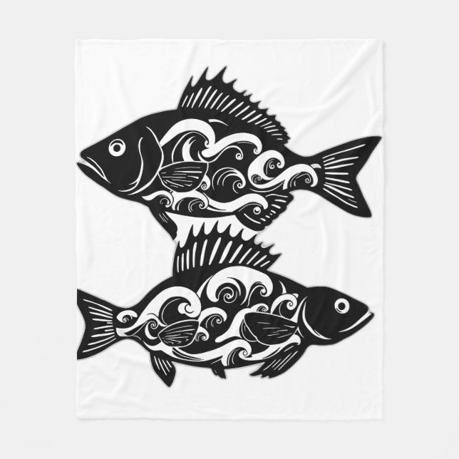 Wave Pattern Fish Silhouetten Fleecedecke (Vorderseite)