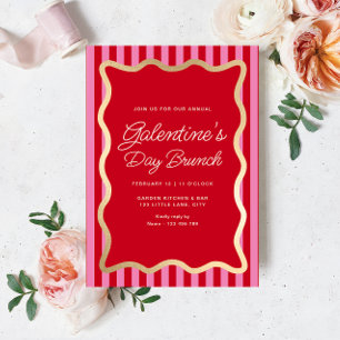 Wave Red Pink Stripe Galentine's Day Brunch Einladung