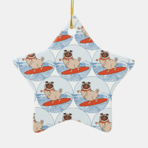 Wave reitet Hund auf Surfboard Schal Band mit Happ Keramik Ornament