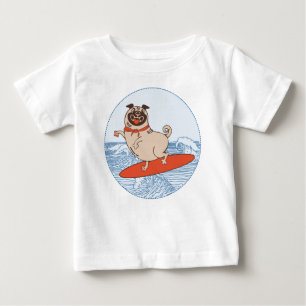 Wave reitet Hund auf Surfbrett mit Happy Mops Baby T-shirt