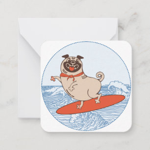 Wave reitet Hund auf Surfbrett mit Happy Mops Mitteilungskarte