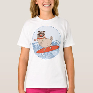 Wave reitet Hund auf Surfbrett T - Shirt mit Happy