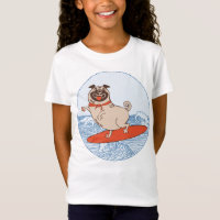 Wave reitet Hund auf Surfbrett T - Shirt mit Happy