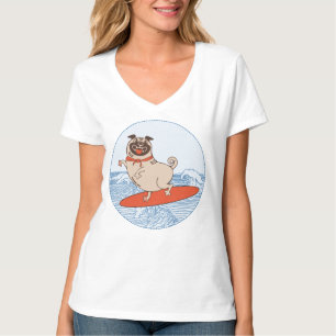 Wave reitet Hund auf Surfbrett T - Shirt mit Happy