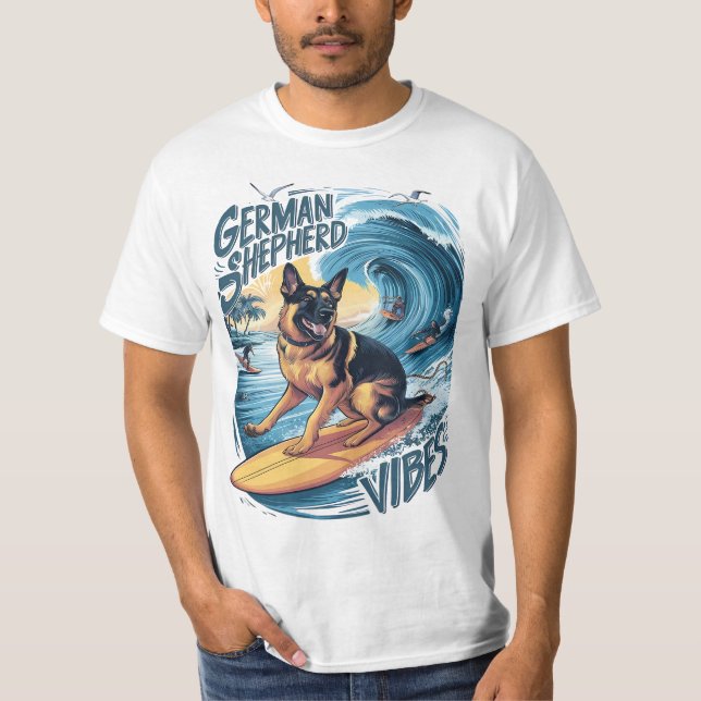 Wave Rider: Ein deutsches Hirtensurfen T-Shirt (Vorderseite)
