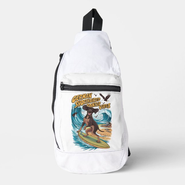 Wave Rider German Kurzhaarsurfing Crossbody Bag (Vorderseite)