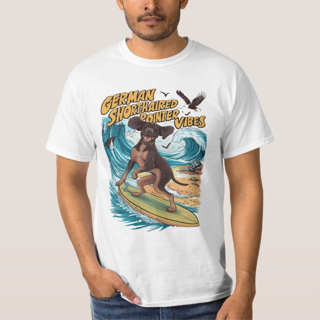 Wave Rider German Kurzhaarsurfing T-Shirt (Vorderseite)