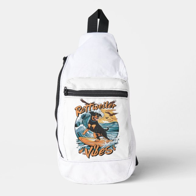Wave Rider Rottweiler Hunde-Surfabenteuer Crossbody Bag (Vorderseite)