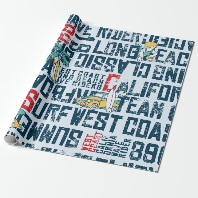 Wave rider West Coast California Surfteam Grun Geschenkpapier (Ungerollt)