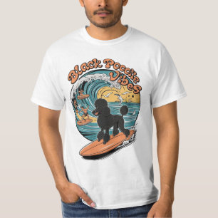 Wave-Riding Black Poodle Surfing Adventure T-Shirt