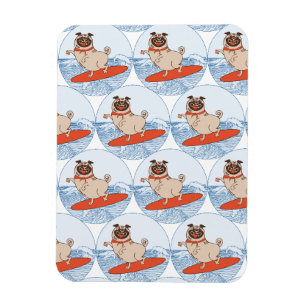 Wave riding happy pug dog on surfboard scarf band magnet