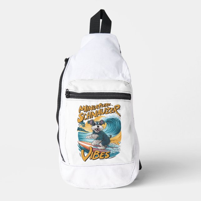Wave-Riding Miniatur Schnauzer Surferlebnis Crossbody Bag (Vorderseite)
