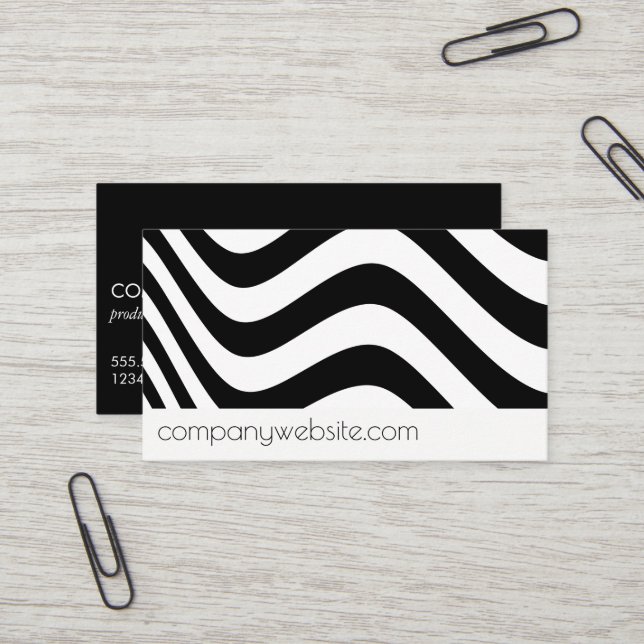 Wave Schwarz-weiß Stylish Business Card Visitenkarte (Vorderseite/Rückseite Beispiel)