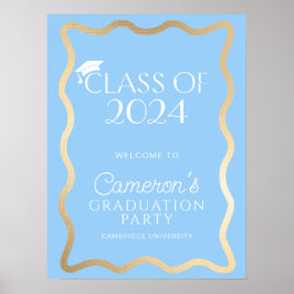 Wave Sky Blue Gold Graduation Party Willkommen Poster