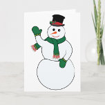 Wave Snowman Grußkarten Feiertagskarte<br><div class="desc">Eines der coolen Dinge am Winter ist es,  einen Schneemann zu machen. Dieses Design ist von einem besonders guten Schneemann. Dieser Schneemann winkt und trägt einen grünen Schal und einen schwarzen Top Hut. Dieses schwungvolle Snowman-Design sieht auf diesen Grußkarten großartig aus</div>