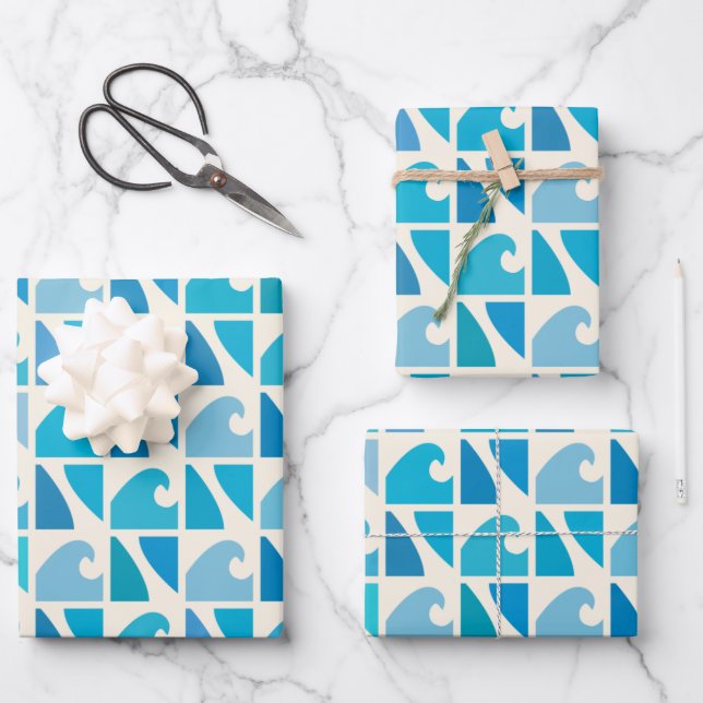 Wave Surf Retro Blue    Geschenkpapier Set (Vorderseite)