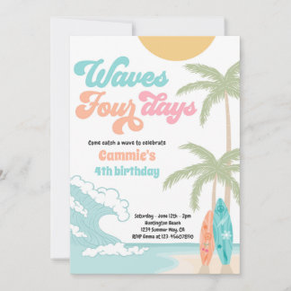 Wave Vier Tage Retro Surf Strand 4. Geburtstag Einladung