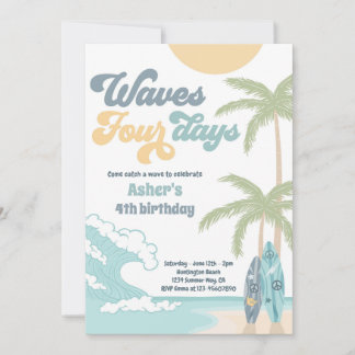 Wave Vier Tage Retro Surf Strand 4. Geburtstag Einladung