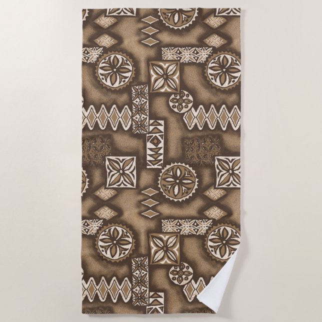 Wave Warrior Hawaiian Primitive Tapa - braun Strandtuch (Vorderseite)