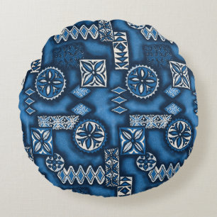 Wave Warrior Hawaiian Tapa Rundes Kissen
