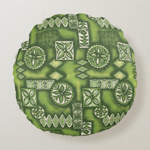 Wave Warrior Hawaiian Tapa Rundes Kissen