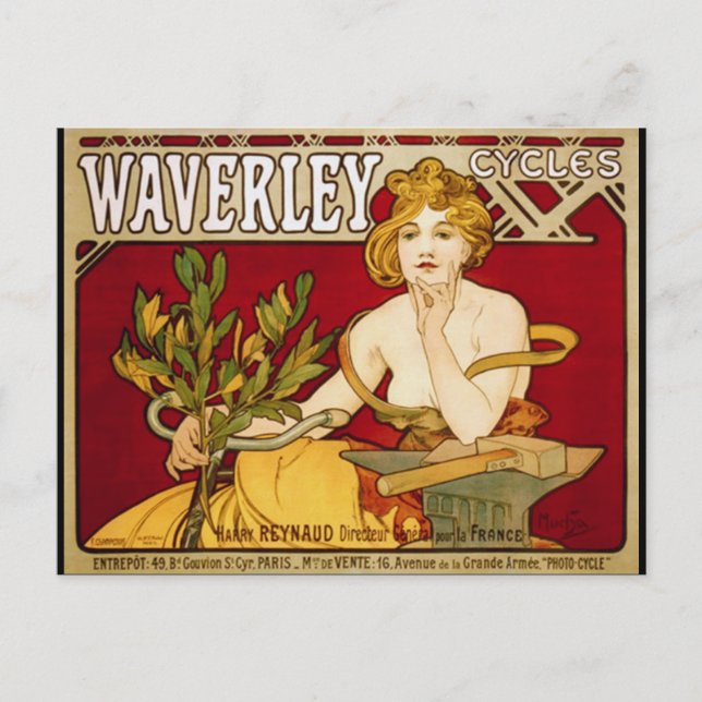 Waverley Cycles - Art Nouveau - Alphonse Mucha Postkarte (Vorderseite)