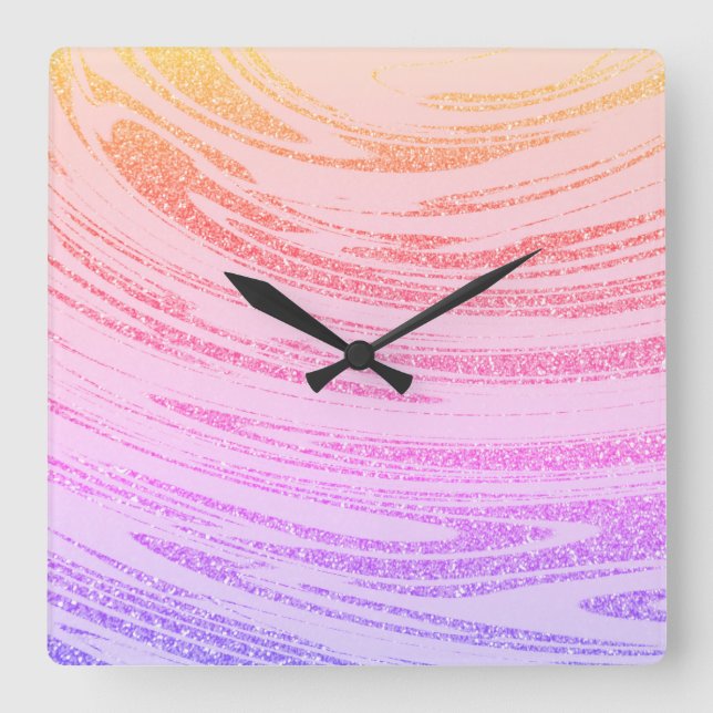 Waves Abstrakt rosa Rose Gold Glitzer Muster Gesch Quadratische Wanduhr (Vorderseite)