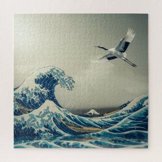 Waves and Crane – A Dreamlike Ukiyo-e Vision