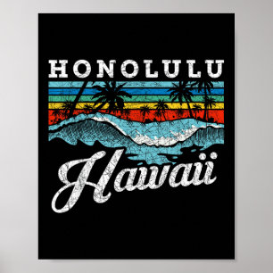 Waves Beach Honolulu Hawaiian Summer Surfbrett Ret Poster