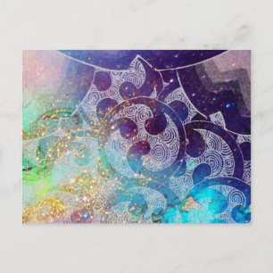 WAVES Blaue Blumenkreise, Wirbel Postkarte