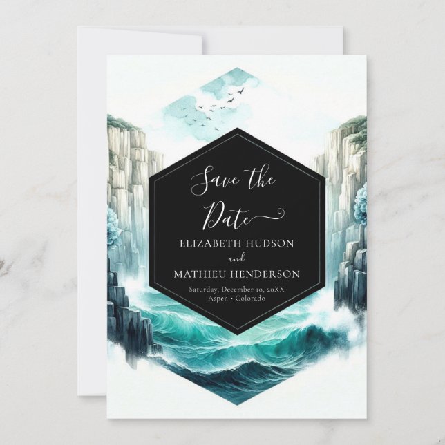 Waves Blue Nautical Wedding Save The Date (Vorderseite)