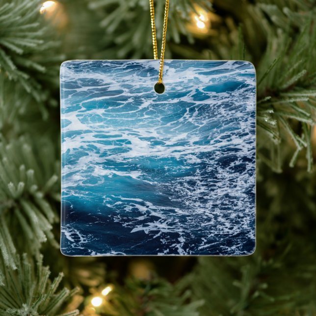Waves Blue Ocean Summer Beach Keramikornament (Baum)