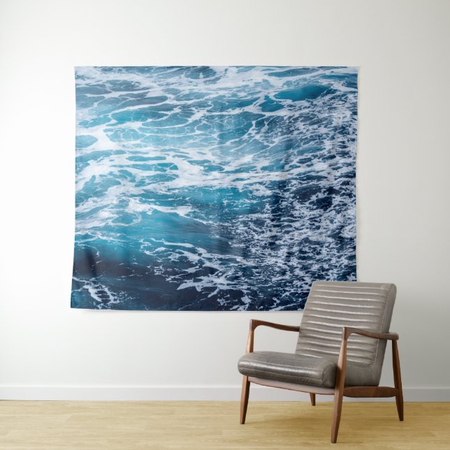 Waves Blue Ocean Summer Beach Wandteppich (Beispiel (Horizontal))
