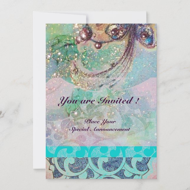 WAVES , hellrot-braun-blaue Glitzern Einladung (Vorderseite)