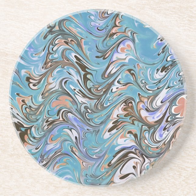 Waves In Blue Acrylic Pour Abstract Art Getränkeuntersetzer (Vorne)