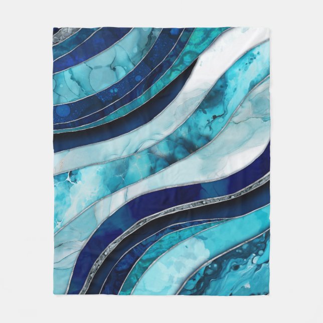 Waves - Mixed Media Blue Abstrakt Fleecedecke (Vorderseite)