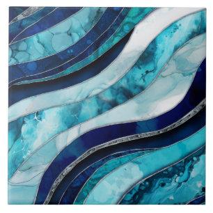 Waves - Mixed Media Blue Abstrakt Fliese