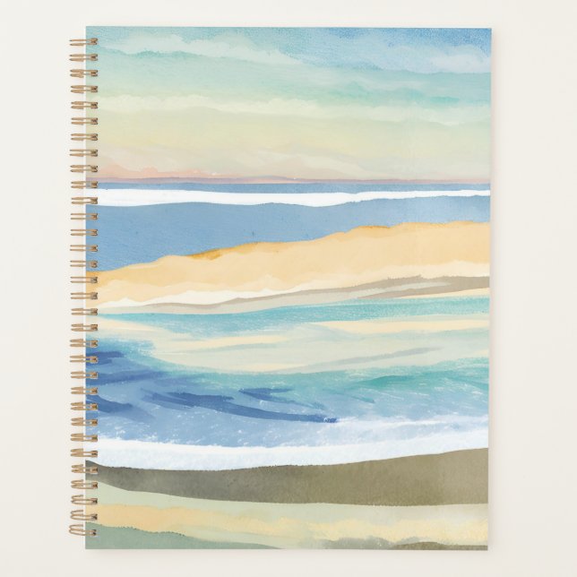 Waves of Blue | Ocean Shore Beach Watercolor Planer (Vorderseite)