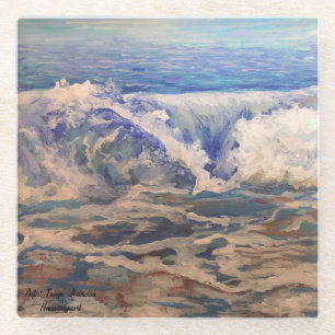Waves Original Handgemalte Kunst Glasuntersetzer