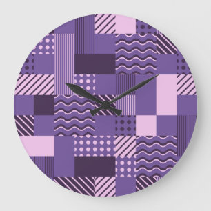 Waves Stripes Punkte: Moderne Nahtlos. Große Wanduhr