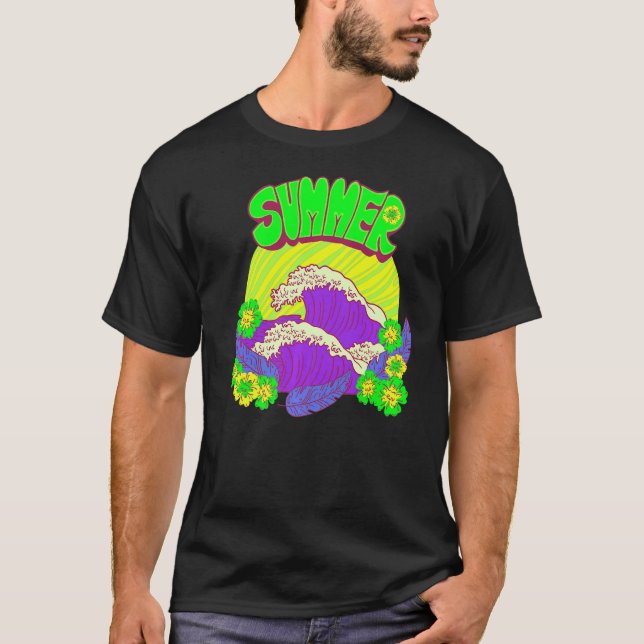 Waves Summer Blume Wasser Sonnenuntergang Feathers T-Shirt (Vorderseite)