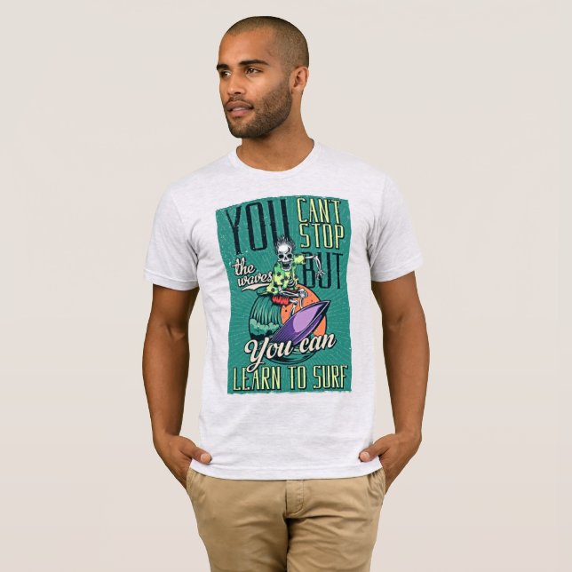 Waves - Surf Skelett Retro T-Shirt (Vorne ganz)