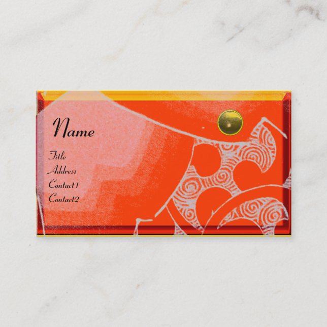 WAVES TOPAZ MONOGRAM, weiß gelb orange Visitenkarte (Vorderseite)